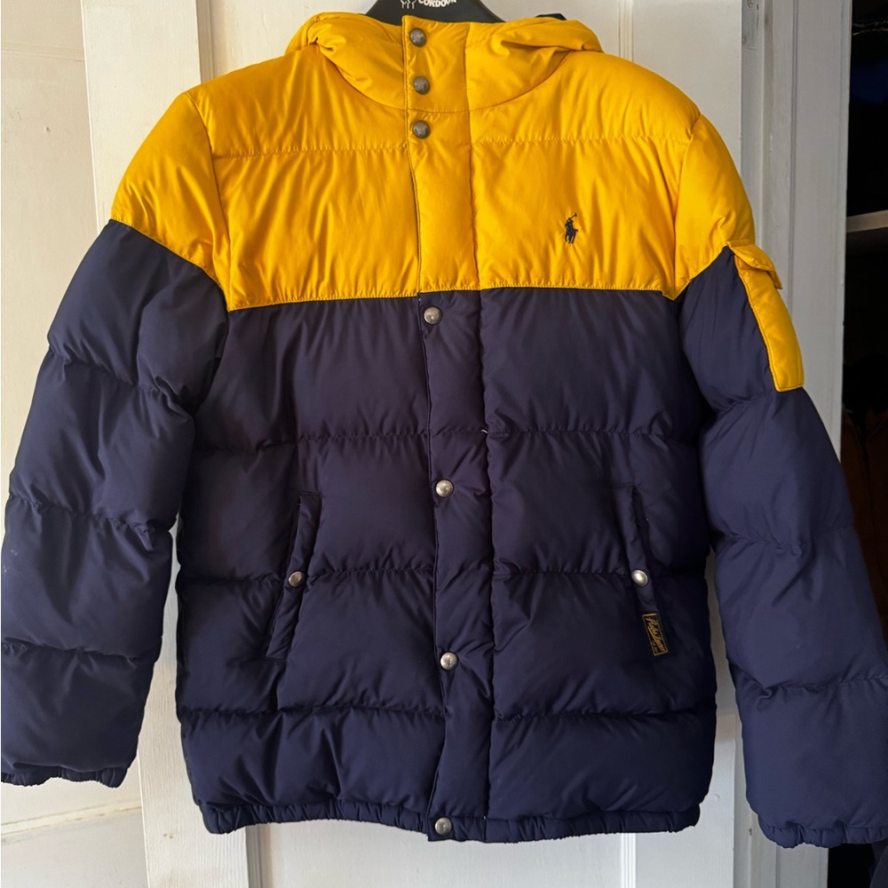 Yellow and Navy Hooded Puffer Jacket